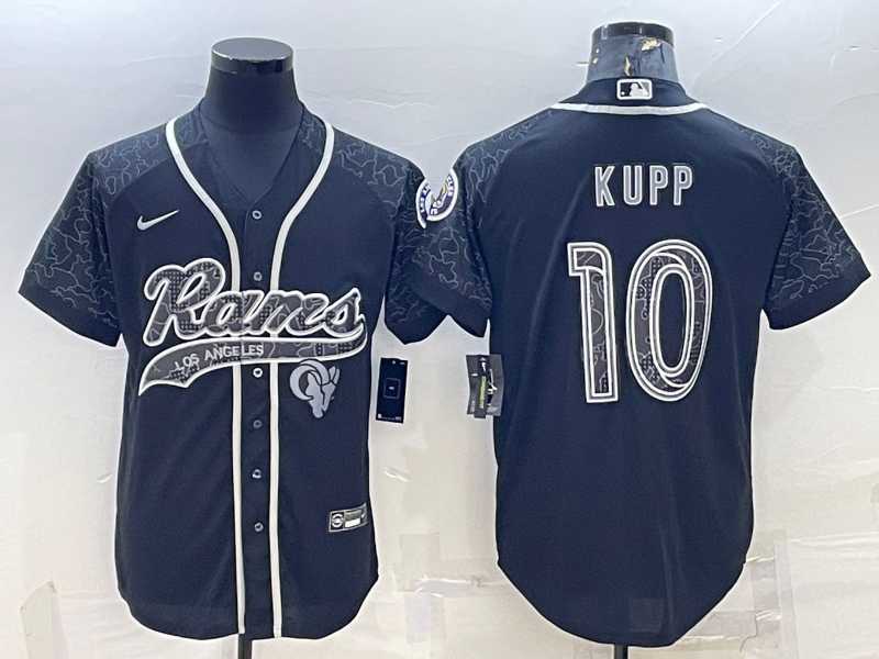Men%27s Los Angeles Rams #10 Cooper Kupp Black Reflective With Patch Cool Base Stitched Baseball Jersey